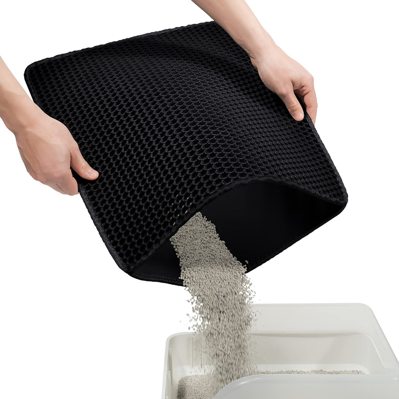 Conlun Cat Litter Mat Kitty Litter Trapping Mat Honeycomb Double Layer, Urine Waterproof, Easier to Clean, Litter Box Mat Scatter Control, Less Waste, Soft on Paws, Non-Slip, 4 Sizes Small (18" x 17") Black - PawsPlanet Australia