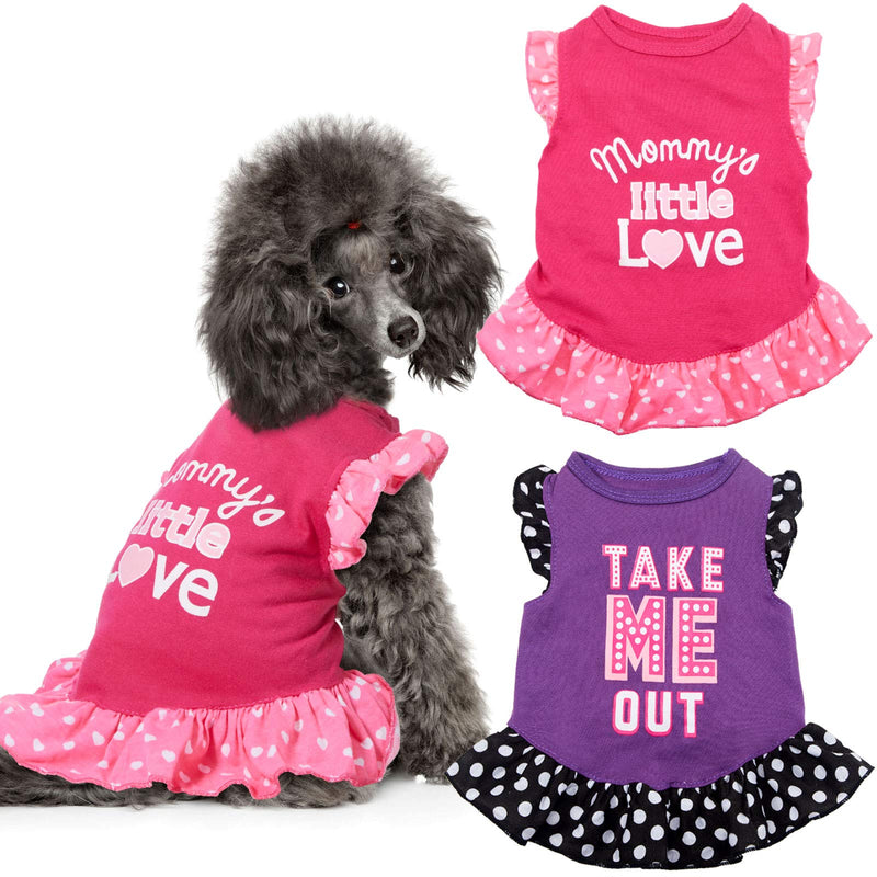 2 Pieces Dog Dresses for Small Dogs Cute Girl Female Dog Dress Mommy Puppy Shirt Skirt Doggie Dresses Pet Summer Clothes Apparel for Dogs and Cats Love and Me XS - PawsPlanet Australia