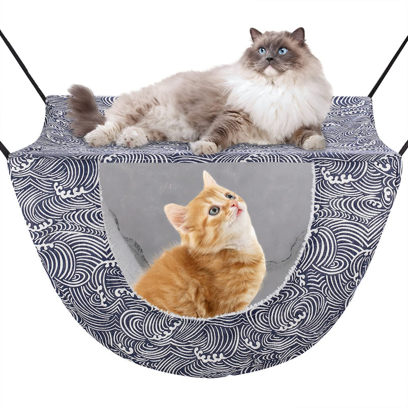 2 Tier Hanging Cat Cage Hammock, Breathable Small Animal Sleeping Bag with Thin & Plush Mat Double-Side Ferret Chair Cage Hammock with Adjustable Belt for Puppy Kitty Rabbit Blue - PawsPlanet Australia