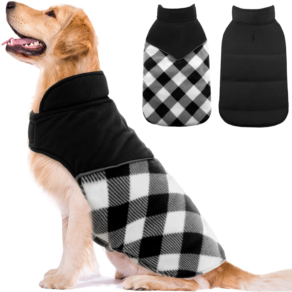 Kuoser Dog Winter Coat, Reflective Cold Weather Dog Jacket, Reversible British Style Plaid Dog Coat Warm Cotton Thickened Vest Windproof Outdoor Apparel for Small Medium and Large Dogs X-Small (Pack of 1) Black - PawsPlanet Australia