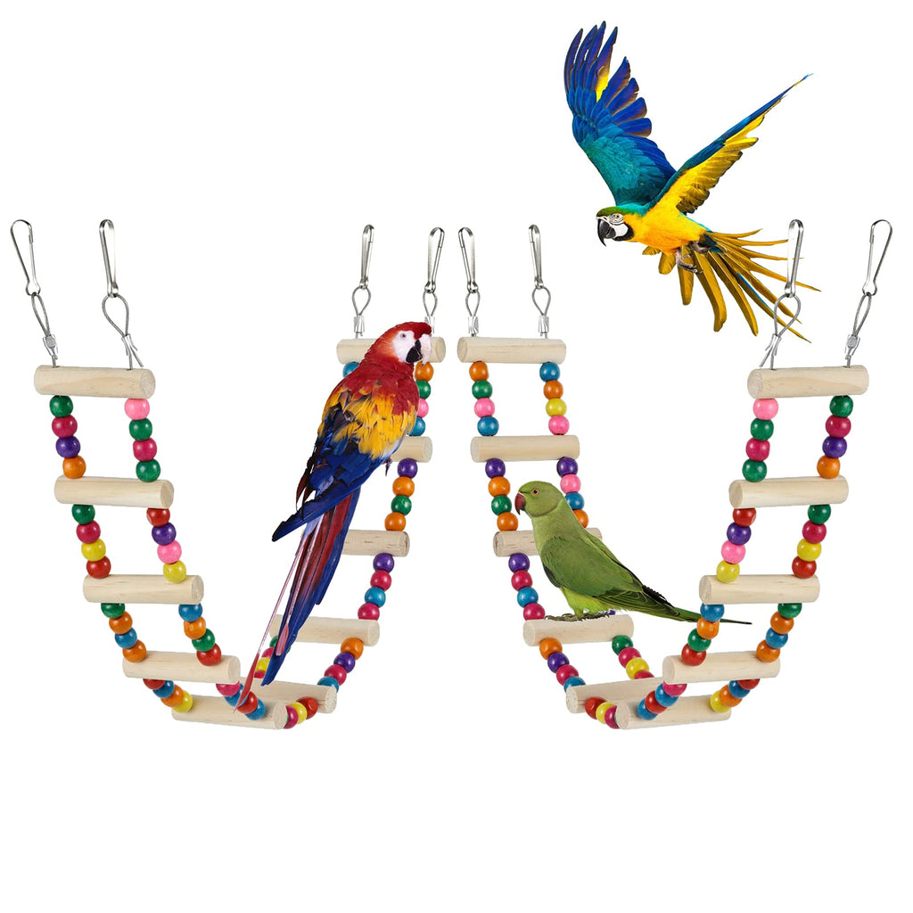 EndearingTails 2 Pack 10-Ladder Burlywood Bird Ladder Bridge, Made of Natural Wood and No Dyeing, Swing/Climbing Toys for Parakeet, Cockatiel, Finch, Lovebird, Monk Parakeet, Parrotlet - PawsPlanet Australia