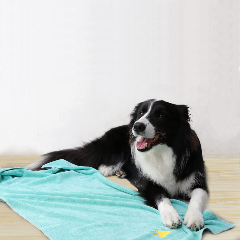 Dog Towel Microfiber Pet Towel Embroidered Paw Pattern Ultra-Absorbent Soft & Fast Drying Suitable for Dog Bathing Beach Travel , Large Size, Mint Green, 39.37 x19.69in - PawsPlanet Australia