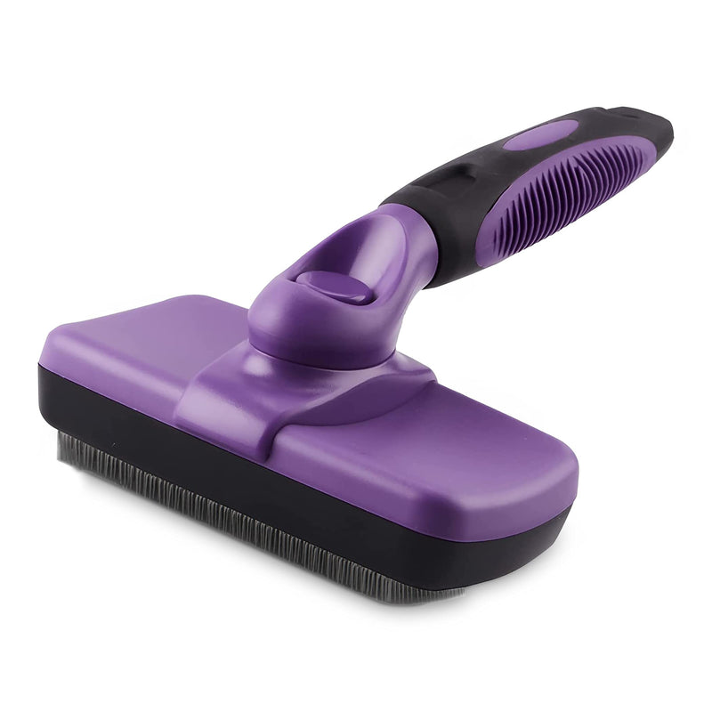 Trovety Self Cleaning Pet Slicker Brush - Purple Grooming Tool for Tangled, Matted Dog & Cat Fur - Promotes Coat Health, Blood Circulation - One Button Hair Removal - For Long or Short Haired Animals - PawsPlanet Australia