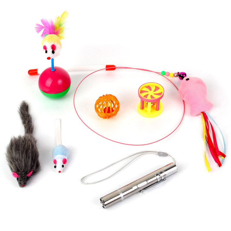 LARY Cat Toys for Indoor Cats, 7 PCS Cat Toys Variety Pack, Interactive Cat Toys for Indoor Cats and Dog Chase Catch, Kitten Toys, Including Rainbow Ball, Magic Wand Feather Toy, pet Training Toy. - PawsPlanet Australia