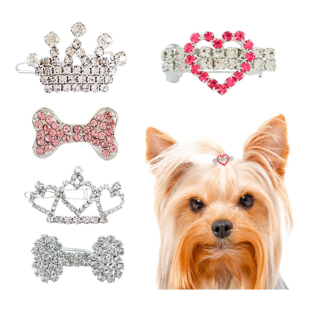 DaFuEn 5pcs Crown Dog Accessories for Small Dogs Crystal Rhinestone Girls Puppies Barrette Grooming Hair Accessories Dog Tiara Dog Bows Grooming Pet Grooming Products set of 5 - PawsPlanet Australia