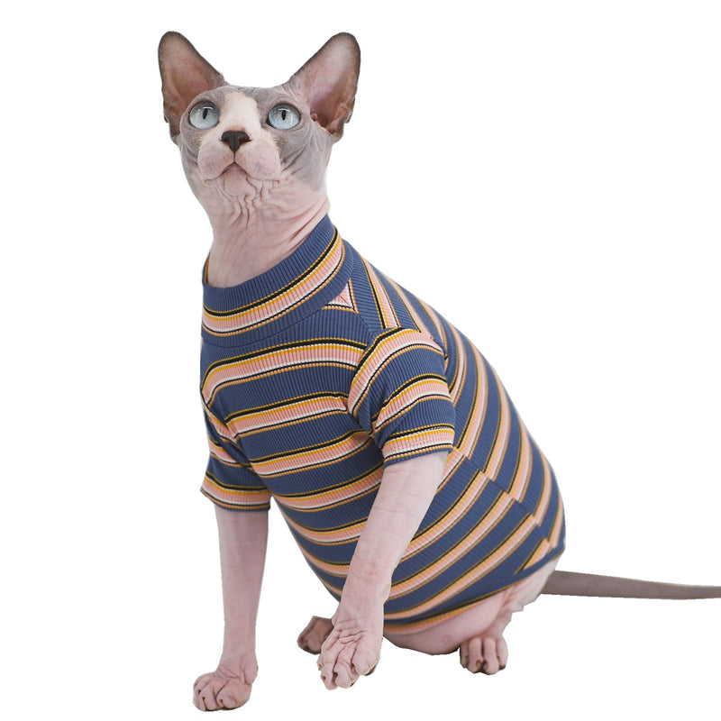 Vintage Stripes Sphynx Hairless Cat Cute Breathable Summer Cotton T-Shirts Pet Clothes,Round Collar Vest Kitten Shirts Sleeveless, Cats & Small Dogs Apparel Small (Pack of 1) Blue and Pink - PawsPlanet Australia