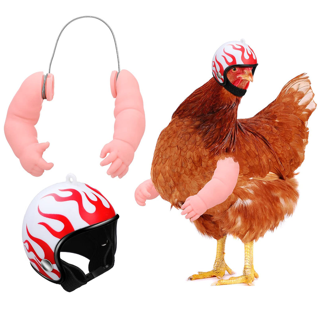 Gejoy 2 Pieces Chicken Toys Include Chicken Doll Arms and Chicken Helmet Pet Safety Helmet for Chickens Hens Cocks - PawsPlanet Australia