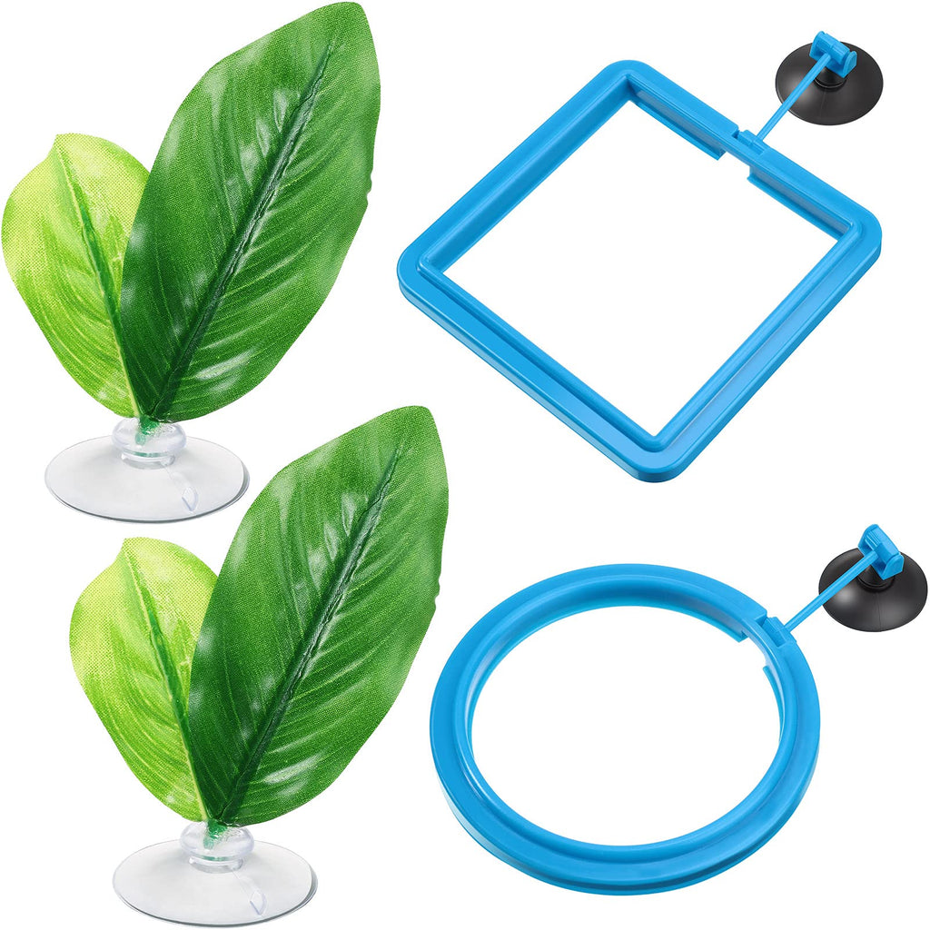 4 Pieces Fish Feeding Ring and Fish Leaf Pad Set Automatic Fish Feeder Square Circle Floating Food Feeder with Breeding Resting Bed Hammock Betta Fish Accessories for Betta Goldfish Guppy Tank Decor - PawsPlanet Australia