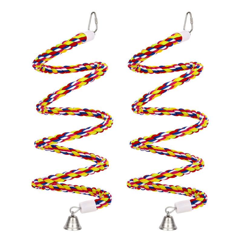 OSWINMART 2Pcs 63'Bird Rope Perches Birdcage Swing Toys 100% Cotton No Smell Peck/Chewing with Bell Climbing Standing Bungee Bird Toys for Small to Regular Size Parrot Cockatiel Birds 43'x2pcs - PawsPlanet Australia