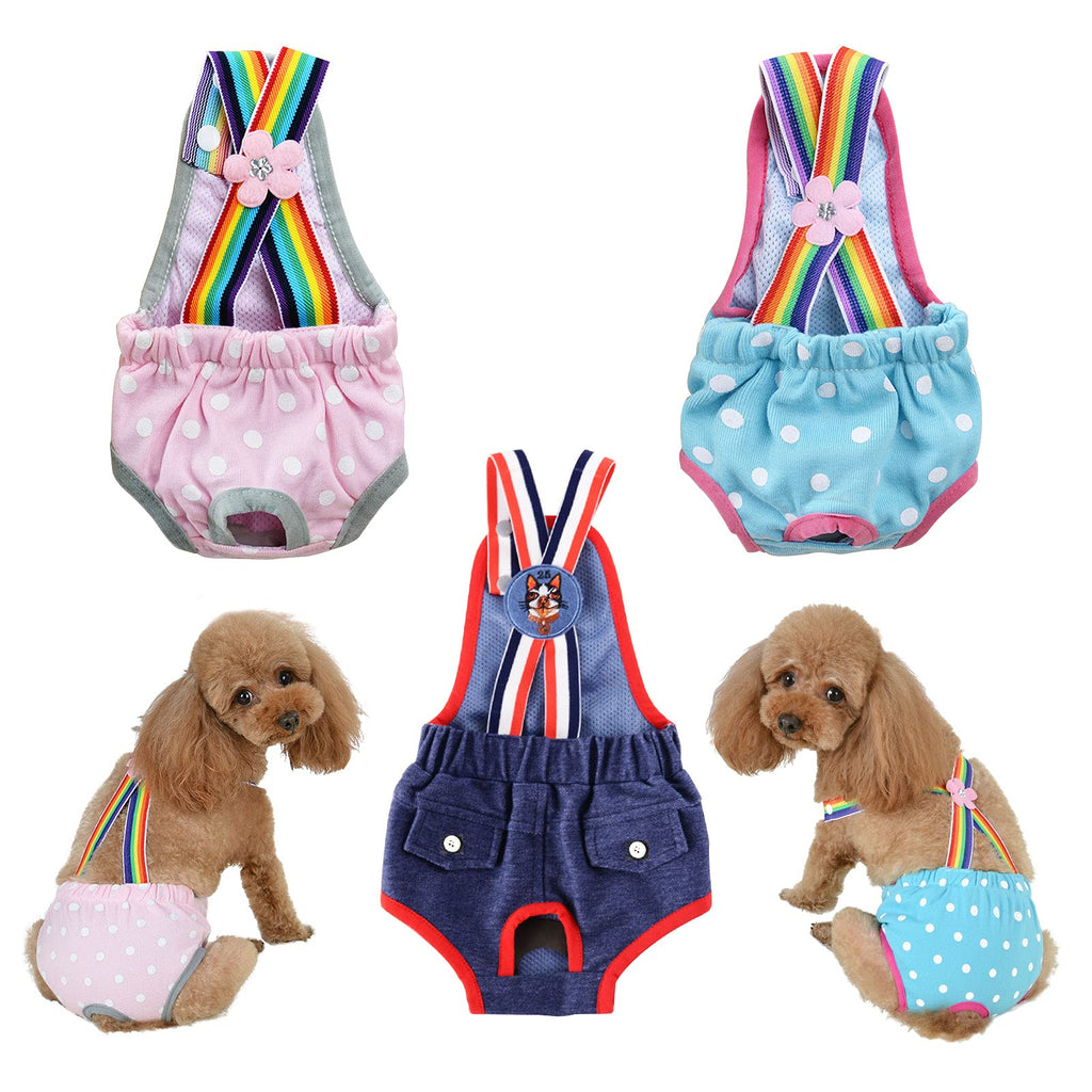Jetczo Washable Dog Diapers, Female Dog Diapers Dog Sanitary Pantie with Adjustable Suspender for Small and Medium Girl Dogs, Colorful/Comfortable/Cosy-3PCS L - PawsPlanet Australia
