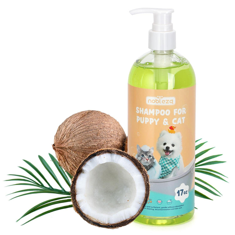 Dog Shampoo, Nobleza Tearless pH Balance Soothing Cat Shampoo for Sensitive Skin, Deodorizing Moisturizing Cleansing Coconut Puppy Shampoo for Puppies, Kittens and Smelly Dogs, 17 oz - PawsPlanet Australia