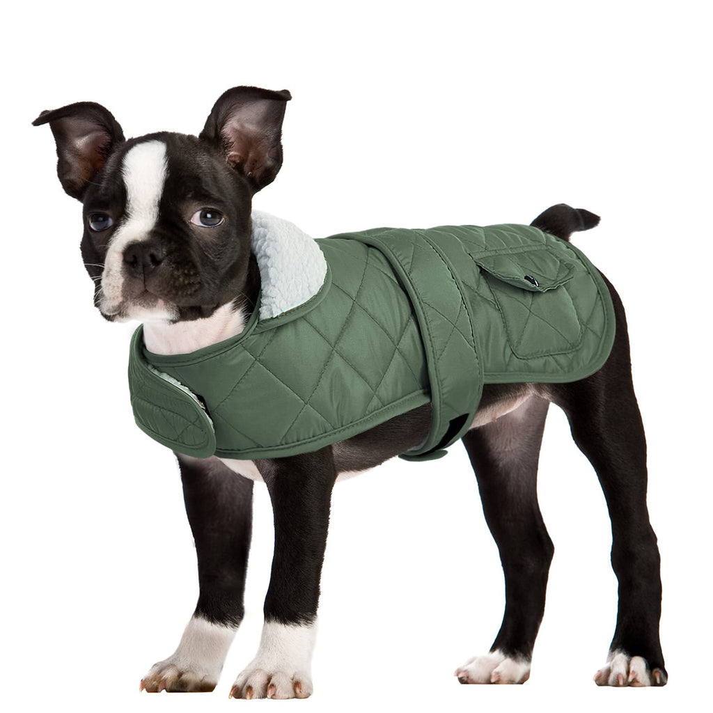 Queenmore Winter Dog Jacket 3 Ply Quilting Fleece Lining Waterproof Coat Hook and Loop Closure X-Small Army Green - PawsPlanet Australia