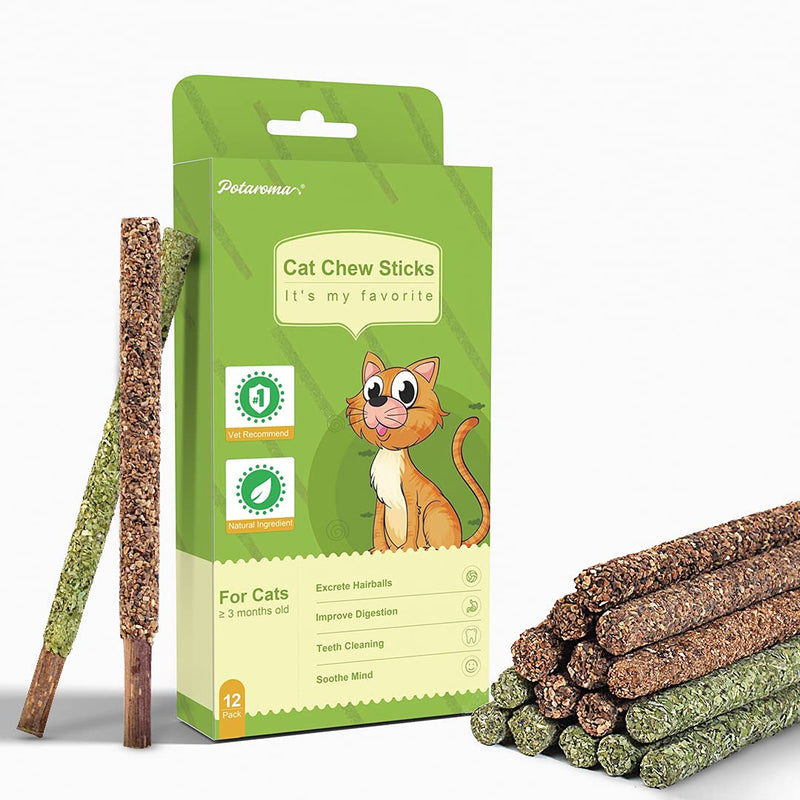 Potaroma 12Pcs Natural Silvervine Sticks Catnip Sticks, Catmint Silvervine Blend, Cat Chew Toys for Kittens Teeth Cleaning, Matatabi Dental Care Cat Treat Toys, Edible Kitty Toys for Cats Lick 4 Inches - PawsPlanet Australia