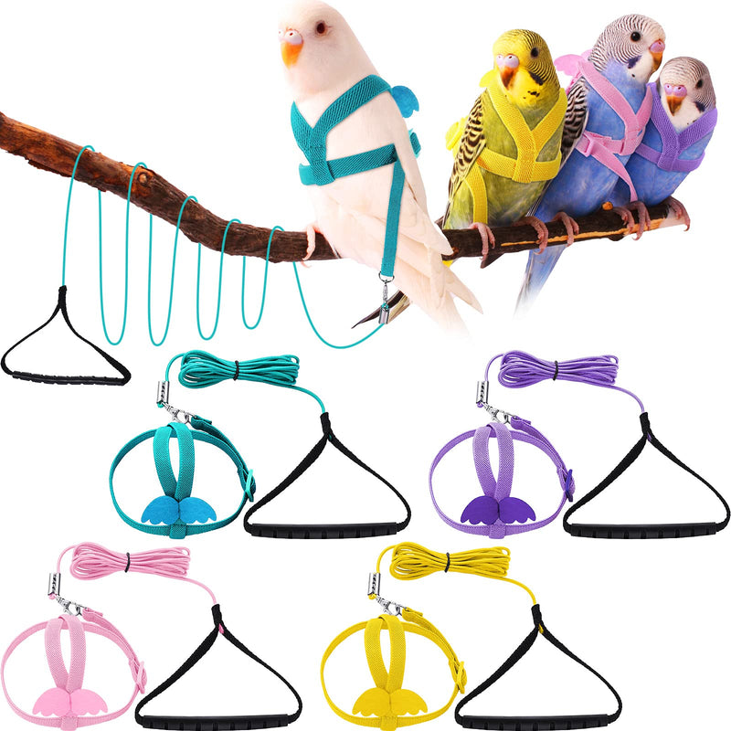 Shappy 4 Pieces Pet Parrot Bird Harness Leash Adjustable Bird Flying Harness Traction Rope with Cute Wing for Parrots Pigeons Budgerigar Lovebird Outdoor Training Toy S Pink, Yellow, Light Purple, Cyan - PawsPlanet Australia