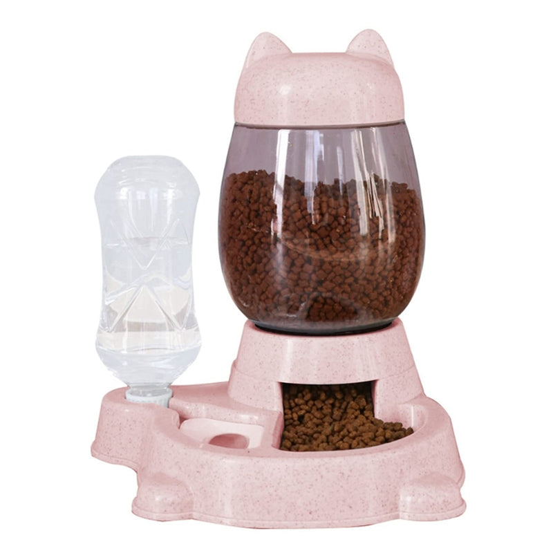 Automatic Cat Feeder, Food Feeder & Water Dispenser Bowl, Dog Feeder with Water Bottle, Water Dispenser Pet Water Food Bowls for Puppy, Rabbit Pink - PawsPlanet Australia