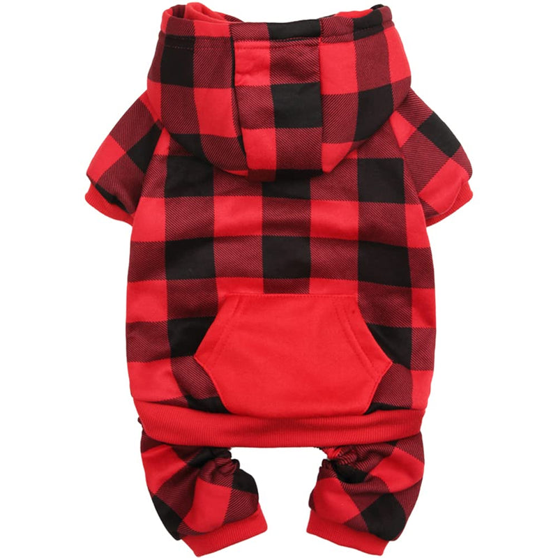 PUPTECK Dog Hoodie Sweater Pet Sweatshirt Puppy Clothes Printed Style S(Chest Girth 14", Neck Girth 10") Red Plaid - PawsPlanet Australia