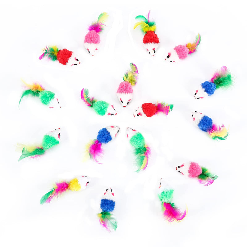 FYNIGO Cat Mouse Toys,17 Pack Cat Toy Mice Rattle Set,Interactive Cat Toy for Indoor Cats and Kittens,Assorted Color Catnip Toys with Feather Tail - PawsPlanet Australia