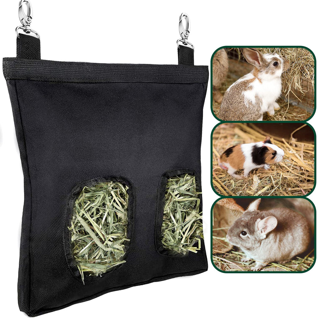 Rabbit Hay Feeder Bag, Guinea Pig Hanging Feeder Bag with 2 Holes, Hay Feeder Storage for Small Animals, 600D Oxford Cloth Fabric(Green) Dark black - PawsPlanet Australia