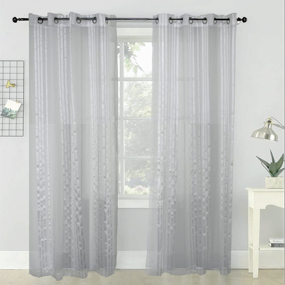 Deluxe Tradition Home Decoration White Semi Sheer Curtains 84 Inches Long Embroidered Stripes with Silver Grommet Window Curtains for Living Room & Bedroom, 1 White Panel 50 W by 63 L Inches 1 Panel 50 width by 63 length - PawsPlanet Australia