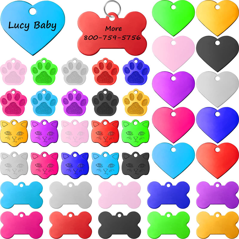 40 Pieces Pet ID Tag Colorful Blank Dog Tags Personalized Dog Tags Aluminum Pet Name with Bone Paw Heart Cat Head Shape Pet Name Phone Number ID Craft Tags with Holes for Dogs Cats Pets - PawsPlanet Australia