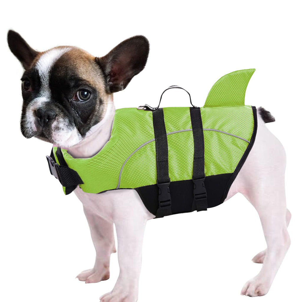 Queenmore Ripstop Dog Life Jacket Shark Life Vest for Dogs, Safety Lifesaver with High Buoyancy and Lift Handle for Small and Medium Breeds X-Small Green - PawsPlanet Australia
