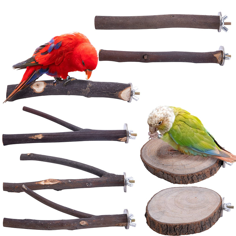 Deloky 8 PCS Natural Wood Bird Perch Stand-Wooden Parrot Perch Stand-Perch Platform Cage Accessories for Parrotlets Budgies Cockatiels Parakeets Lovebirds - PawsPlanet Australia