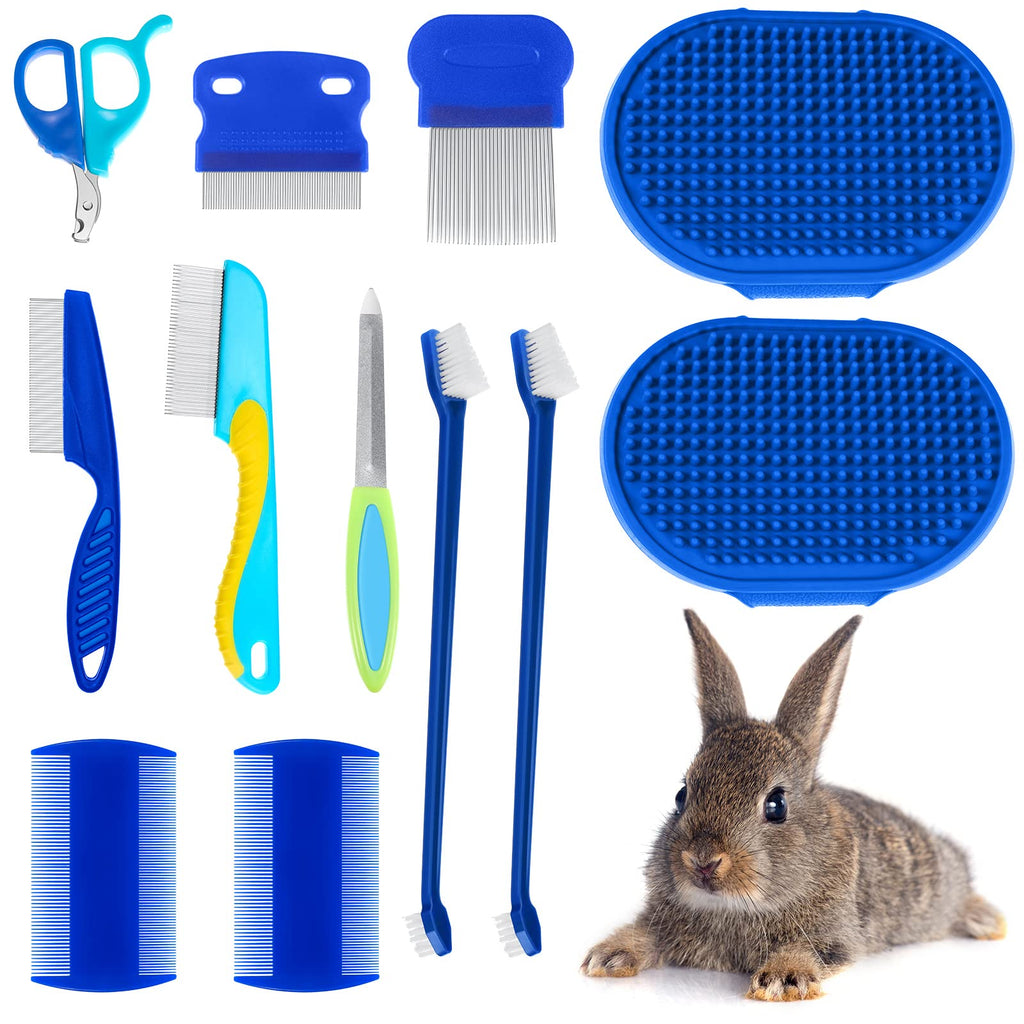 12 Pieces Rabbit Grooming Kit Nail Clipper and Trimmer Pet Hair Remover Long and Short Comb Tear Stain Remover Comb Small Animal Massage Brush Double-Sided Comb Toothbrush for Rabbit Hamster Blue - PawsPlanet Australia