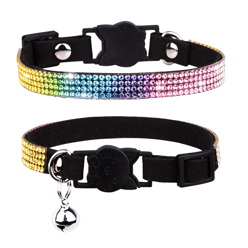 WDPAWS Cat Collar Breakaway Bling Diamond Rhinestone with Bell Adjustable for Cats and Kitten Girl boy (Black) Black - PawsPlanet Australia