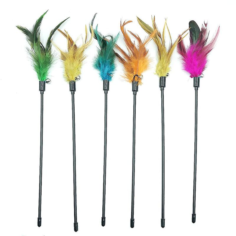 Cat Wand Toys, 6 PCS Interactive Cat Teaser Wand Cat Feather Toys with Loud Bell for Cat and Kitten - PawsPlanet Australia