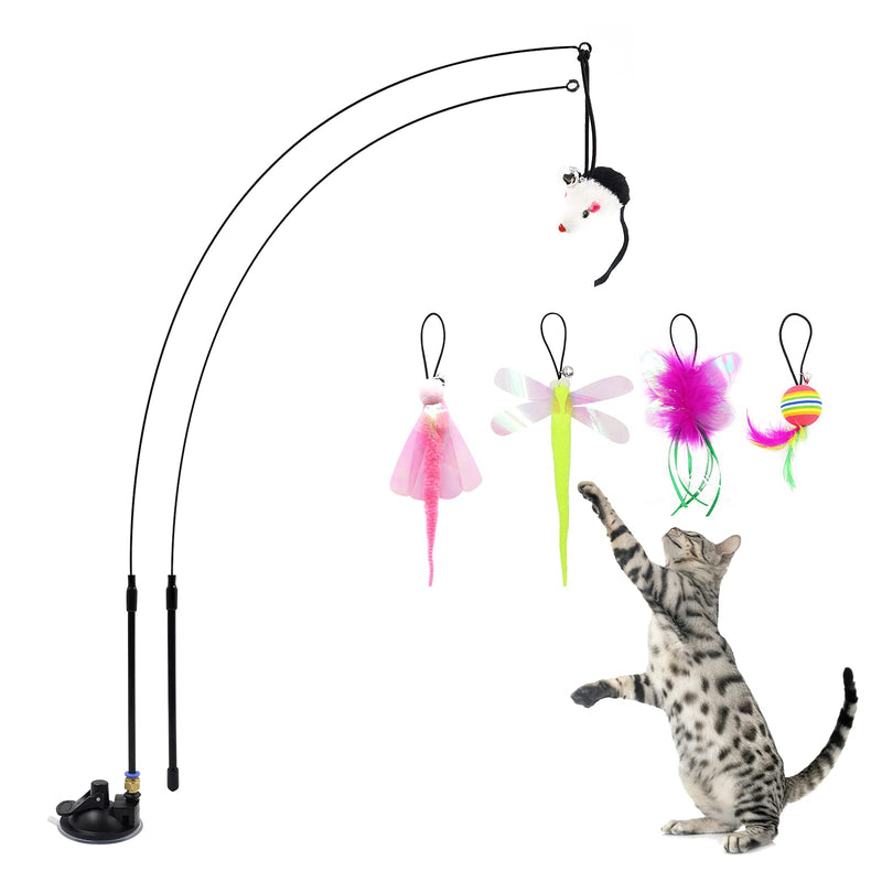 Interactive Cat Toy Teaser 2PCS Cat Wand Toys with Large Powerful Suction Cup Kitten Feather Wire Wands with 5PCS Replacement Assorted Teaser Refills Cat Teaser Toy Set - PawsPlanet Australia