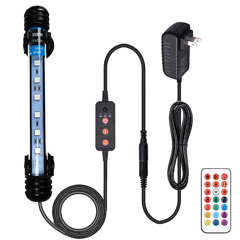 Submersible LED Aquarium Light for Fish Tank,Fish Tank Light with 3-Stage Timer Auto Turn On/Off Cycle,Remote Control Custom Adjusts 13 Colors and 5 Levels Brightness,Cycle 24/7 RGB-6LEDs 7.5" 7.5'' Colorfull&timing - PawsPlanet Australia