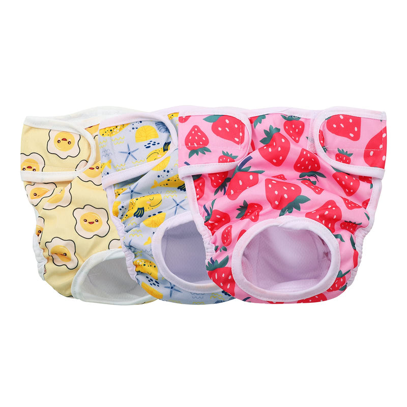 ASENKU Dog Diapers Female Washable Doggy Diapers Reusable Dog Period Panties Dog Heat Diapers for Small Medium Female Pet Puppy Cats Doggies 3 Pack Strawberry & Whale & Smile - PawsPlanet Australia
