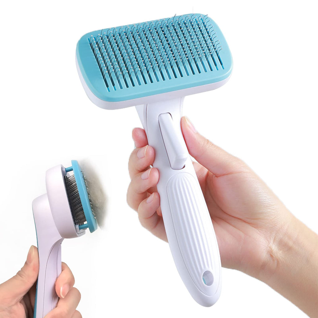 PETDOM Self Cleaning Cat Brush - Pet Slicker Brush Dog Cat Shedding Grooming Tool for Remove Loose Undercoat, Mats & Tangled Hair blue - PawsPlanet Australia