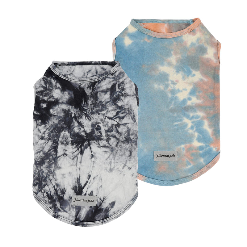 Fitwarm 2-Pack 100% Cotton Tie Dye Dog Clothes with Reflective Label Dog Shirts Doggie T-Shirts Puppy Tank Top Vest Tee Summer Cat Clothes XS Blue-Black - PawsPlanet Australia