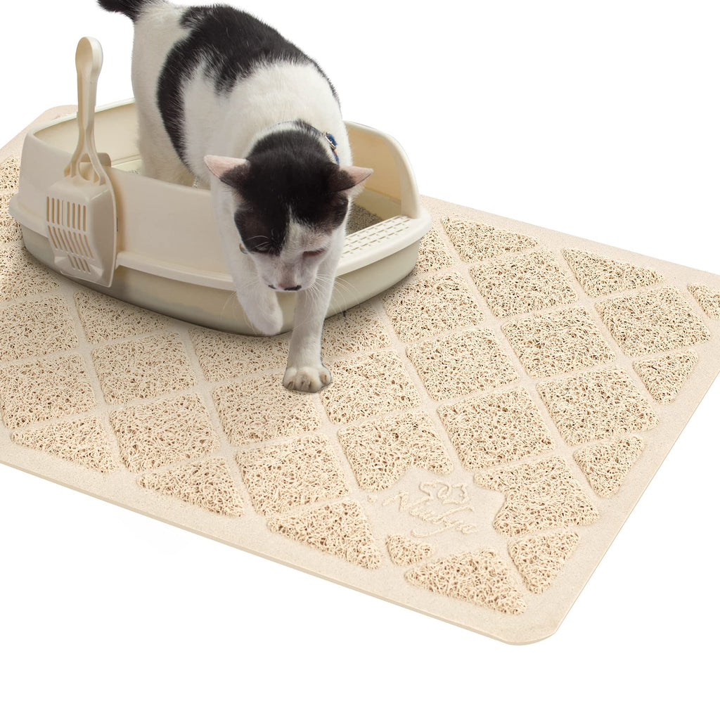 Niubya Premium Cat Litter Mat, Litter Box Mat with Non-slip and Waterproof Backing, Litter Trapping Mat Soft on Kitty Paws and Easy to Clean, Cat Mat Traps Litter from Box Small - 23" x 14" Beige - PawsPlanet Australia