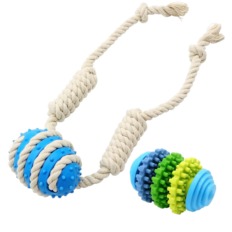 THUMBERLY Dog Chew Toys, 2 Pack Nature Rubber Cotton Rope Teething, Interactive for Small Medium Breed - PawsPlanet Australia