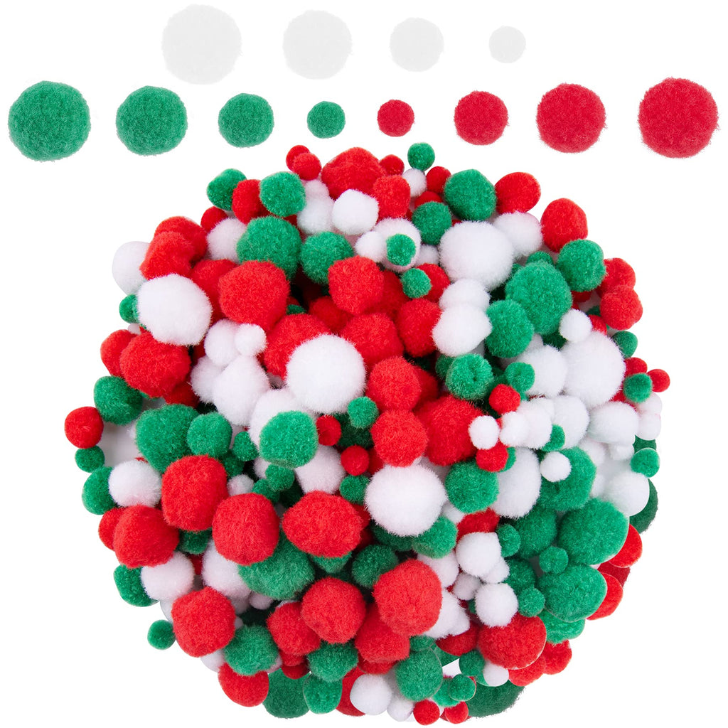 BQTQ 1200 Pieces Christmas Pom Pom Mini Craft Pom Pom Balls Fluffy Pom Pom for Craft Making and Christmas Decorations (3 Sizes, White, Green, Red) - PawsPlanet Australia