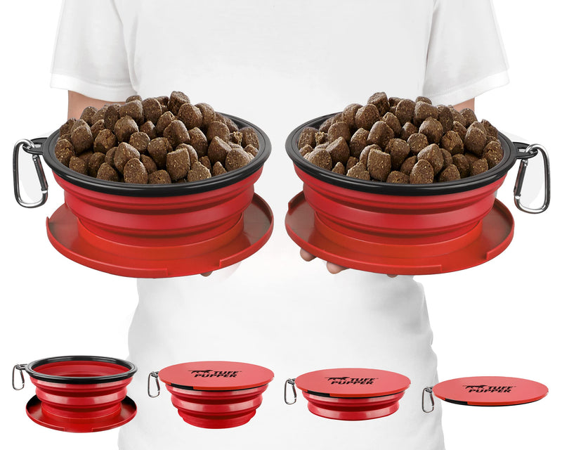 Tuff Pupper SuperBigSlurp - Collapsible Dog Bowls | Convenient Dog Travel Bowls w/Storage Lid | Keeps Pups Hydrated and Full | Portable Dog Water Bowls & Large Travel Bowls for Pets | Patent Pending Crimson Red L (40oz) x 2 - PawsPlanet Australia