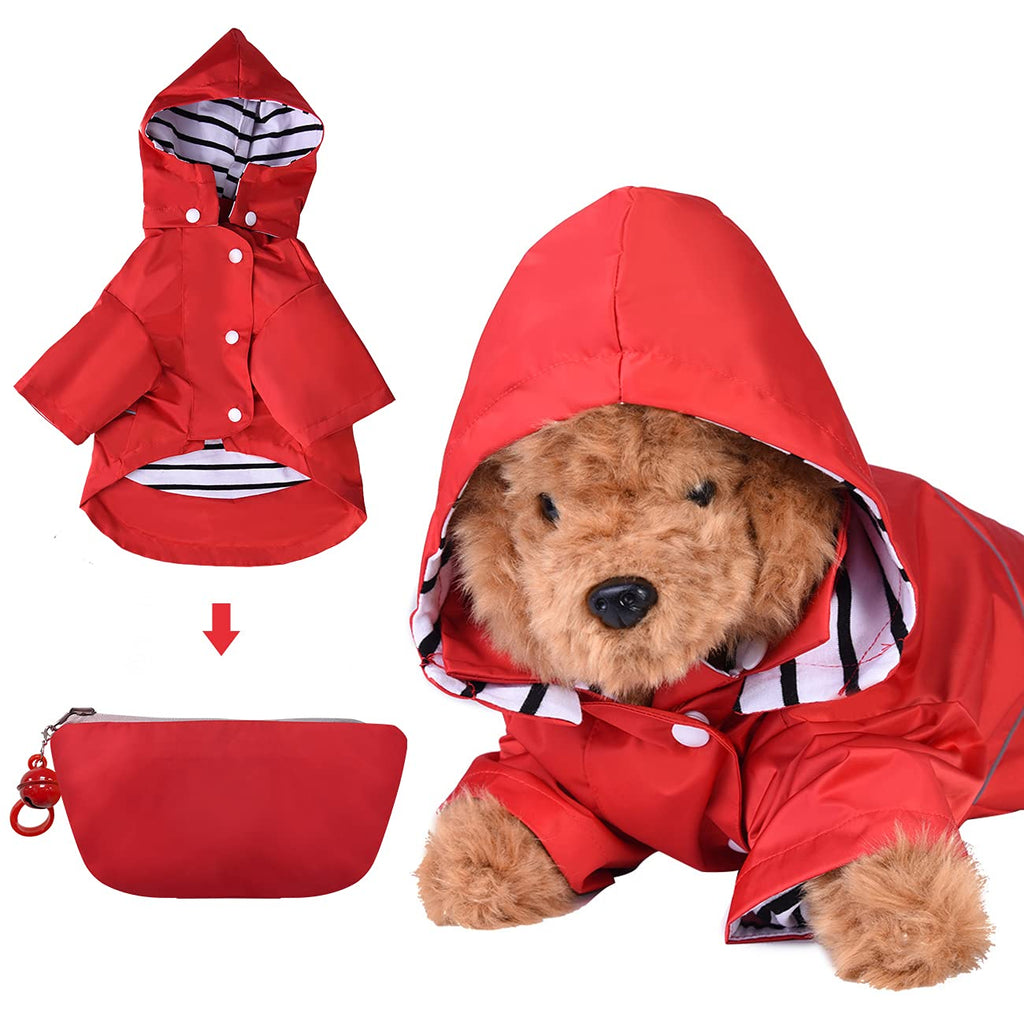 DOZCA Foldable Raincoats for Dogs with Hoods,Waterproof Rain Poncho with Reflective Strap,Lightweight Rainproof Slicker Clothes with Bells for Small Medium Pet Red - PawsPlanet Australia