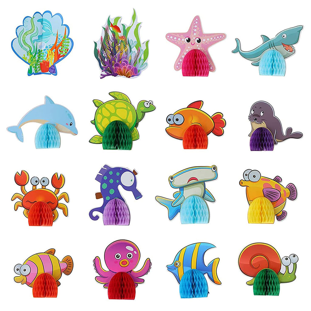 HONGJIA 16 Pieces Sea Animal Honeycomb Centerpieces Under The Sea Party Decorations Ocean Theme Honeycomb Table Topper for Kids Birthday Party Decoration Supplies (16 PCS) 16 PCS - PawsPlanet Australia