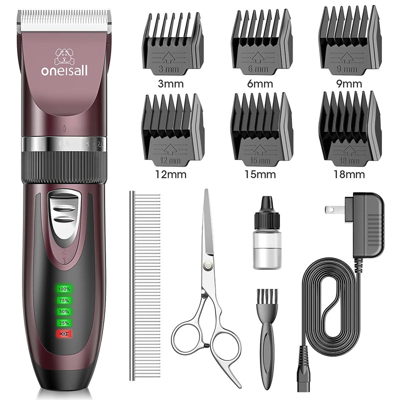 oneisall Dog Clippers Low Noise, 2-Speed Quiet Dog Grooming Kit Rechargeable Cordless Pet Hair Clipper Trimmer Shaver for Small and Large Dogs Cats Animals Brown - PawsPlanet Australia