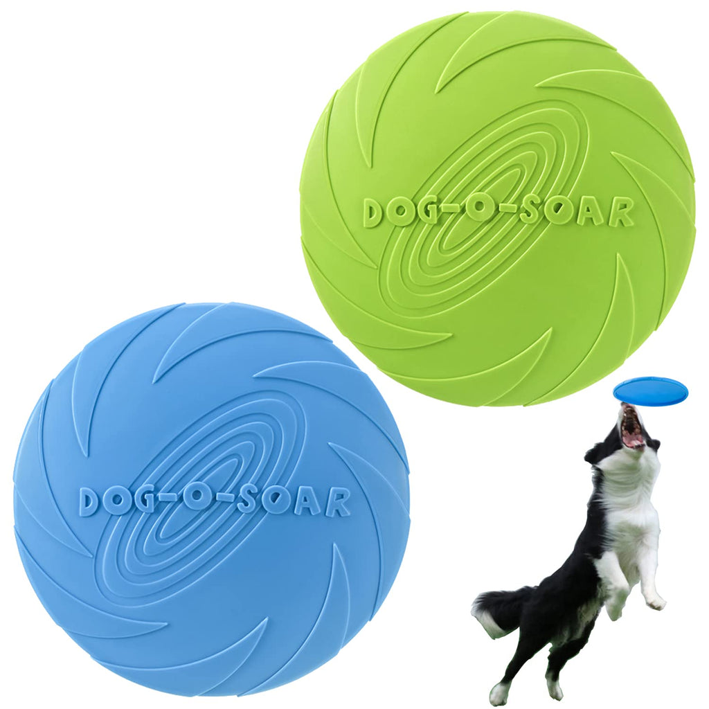 Dog Flying Disc, 2 Pack Dog Flyer Dog Toy, Dog Soft Rubber Interactive Flying Disc Dog Toy for Small Large Dogs - Floats in Water & Safe on Teeth, 7.2 inch, Blue & Green. - PawsPlanet Australia