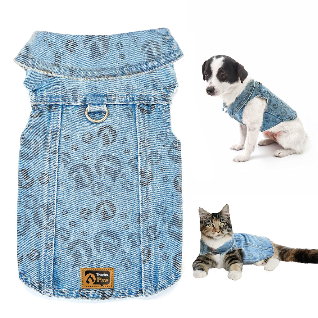 Thankspaw Dog Jeans Jacket Dog Outfits Puppy Denim Vest Cute Machine Washable Puppy Jacket Clothes Cat Dog Clothes for Small Medium Dogs - PawsPlanet Australia