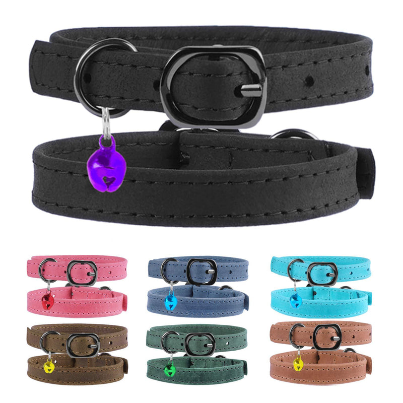 Murom Leather Cat Collar with Bell Adjustable Small Pet Kitten Collars Black Brown Pink Blue - PawsPlanet Australia