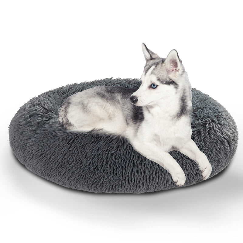 Momopal Calming Dog Bed and Cat Bed, Removable and Washable Pet Bed, Fluffy Plush Donut Animal Bed for Small Medium Large Dogs & Cats Small 24" Dark Grey - PawsPlanet Australia