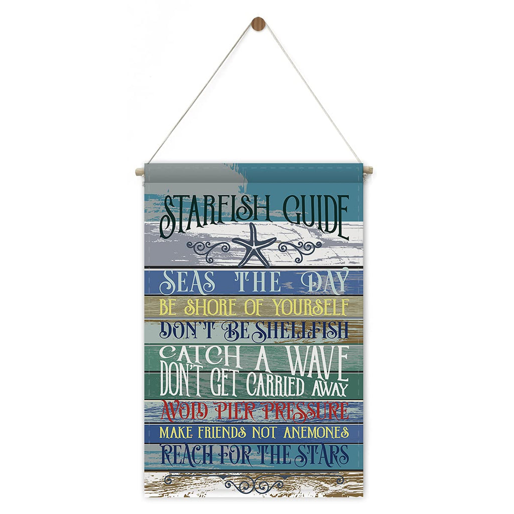 Starfish Guide Canvas Banner Hanging Wall Decor Beach Banner Flag Country Farmhouse Sign Gifts for Home Decor 12"x20" - PawsPlanet Australia