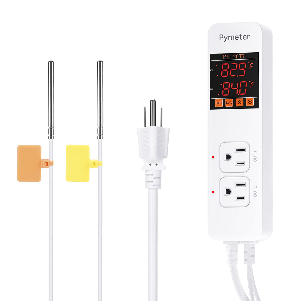 Pymeter Dual Probe Plug in Temperature Controller Heat Mat Thermostat Reptile Temp Controlled Outlet for Terrarium, Aquarium, Brewing, Seedling, Germination and Greenhouse - PawsPlanet Australia