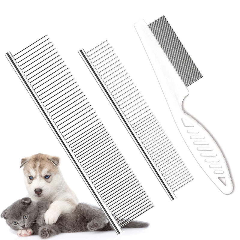 TanDraji Pet Dog Grooming Combs, Metal Cat Combs and Tear Stain Remover Comb with Rounded Teeth for Removing Tangles and Knots for Long and Short Haired Dogs and Cats(3 Pack) - PawsPlanet Australia