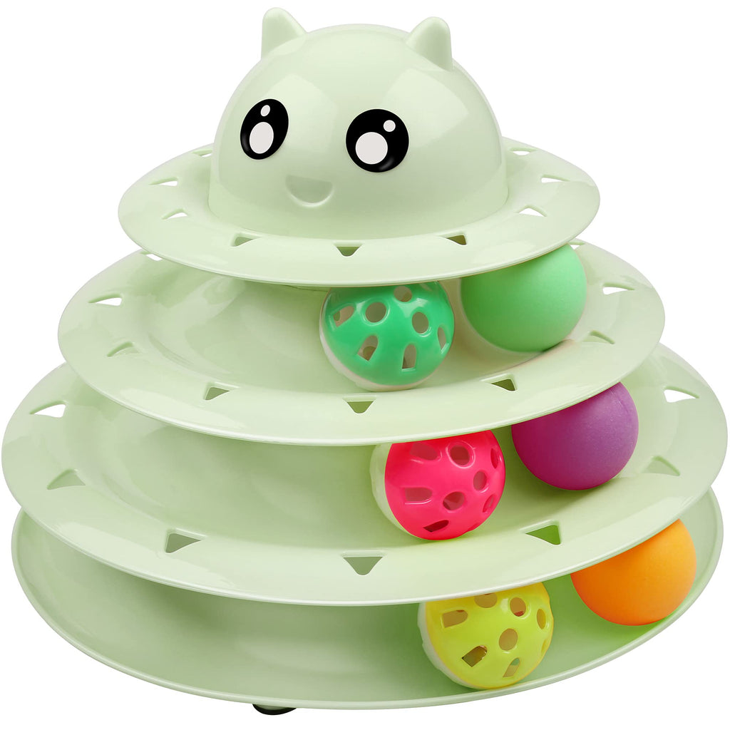 UPSKY Cat Toy Roller 3-Level Turntable Cat Toys Balls with Six Colorful Balls Interactive Kitten Fun Mental Physical Exercise Puzzle Kitten Toys. Fruit Green - PawsPlanet Australia