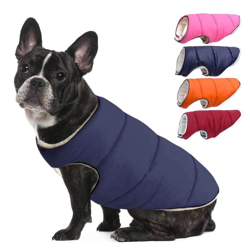 AOFITEE Fleece Dog Coat Warm Winter Dog Vest for Small Dogs, Waterproof Windproof Cold Weather Dog Jacket with Reflective Stripe, Lightweight Outdoor Pet Puppy Sports Vest Cozy Pet Apparel Chest: 13", Back Length: 9.5" Blue - PawsPlanet Australia